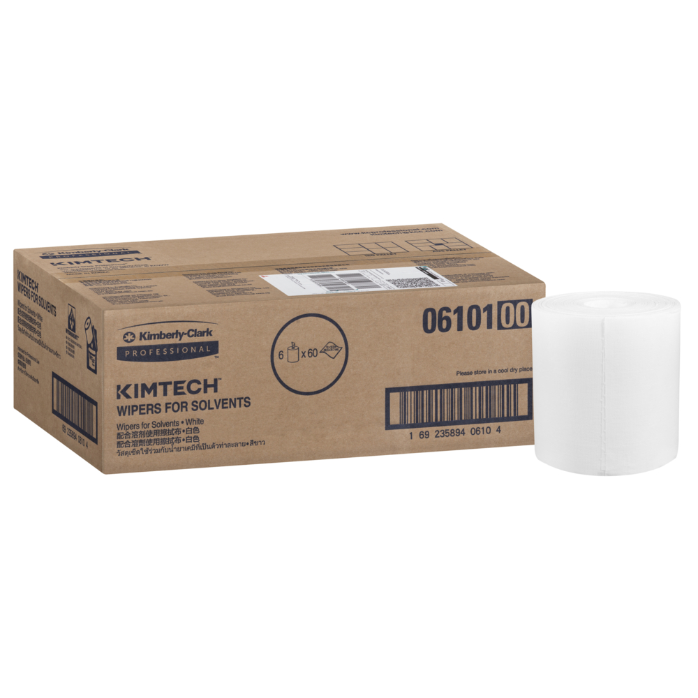 Kimtech® Wettask™ Systemwischtücher für Lösungsmittel 6101 – 6 Nachfüllpackungen x 60 weiße, industrielle Wischtücher (insg. 360