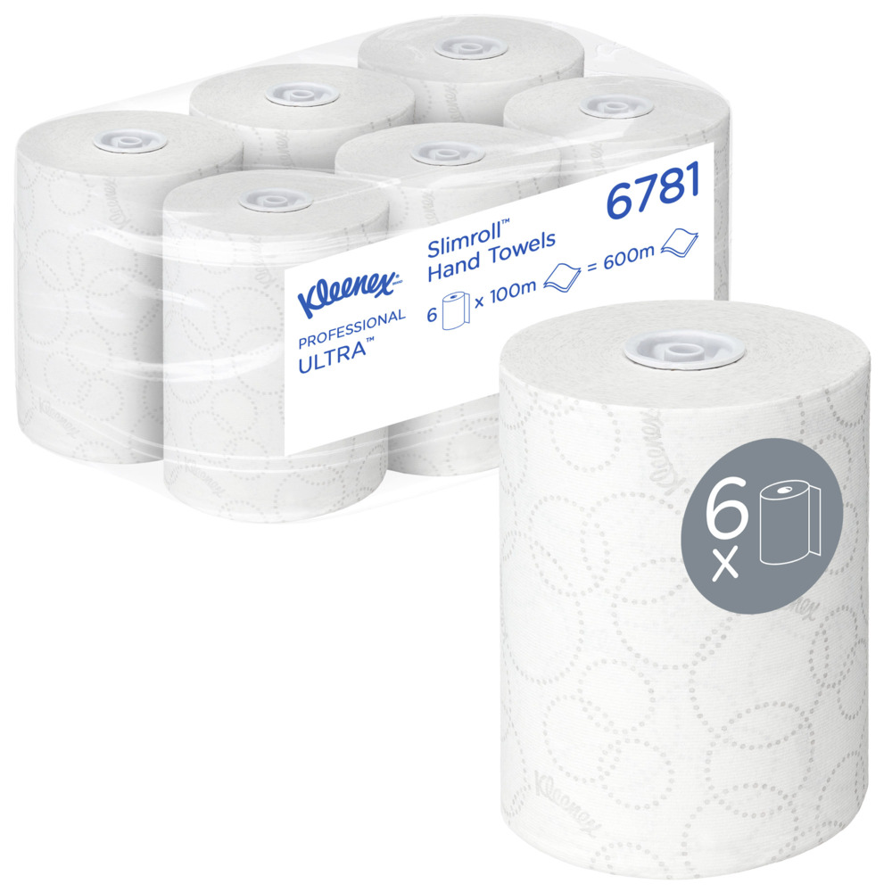 Kleenex® Ultra™ Slimroll™ Rollenpapiertücher 6781 – 2-lagige Rollenhandtücher – 6 x 100 m weiße Rollenpapiertücher