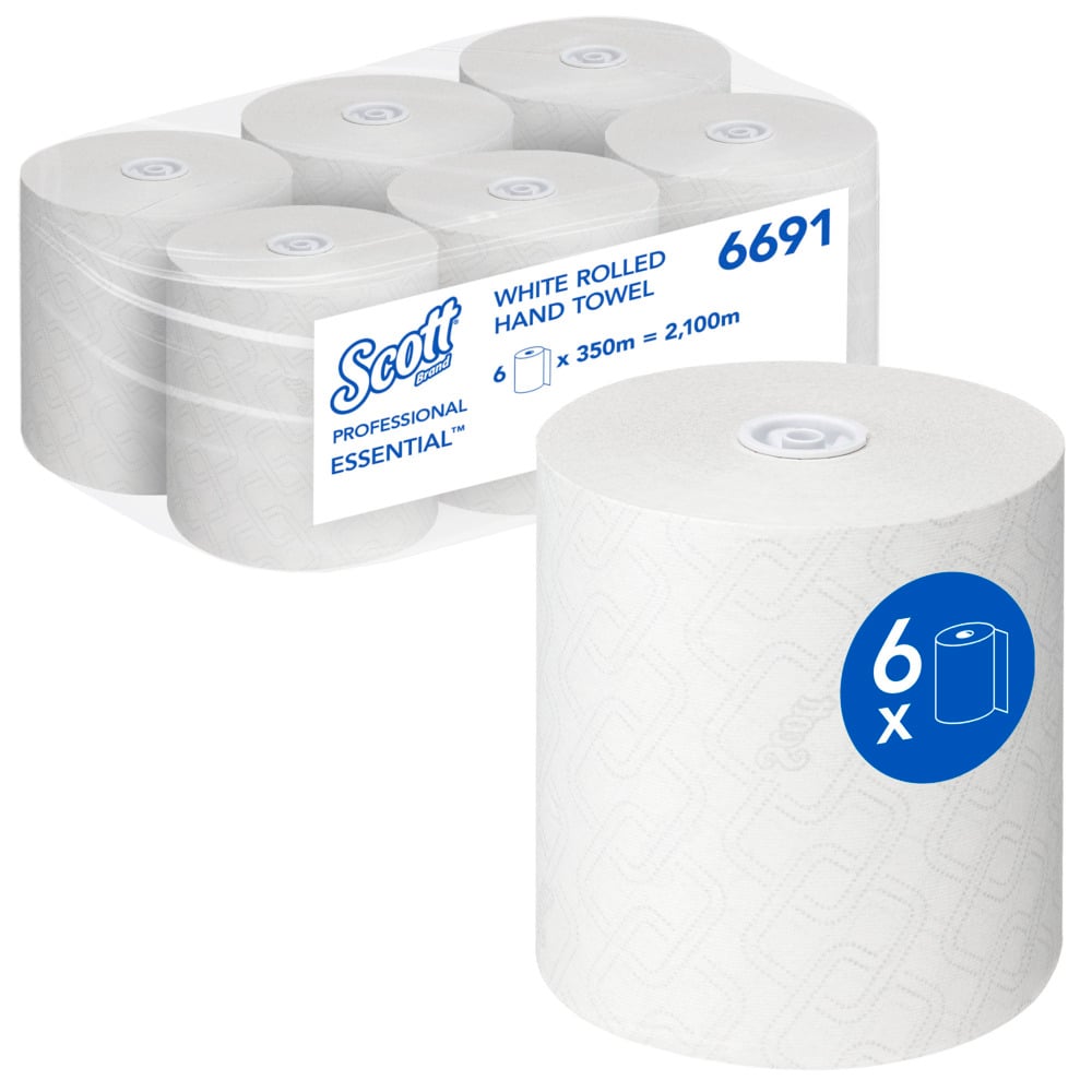 Scott® Essential™ Rollenpapiertücher 6691 – Rollenpapiertücher – 6 x 350 m Papiertuchrollen, weiß (insges. 2.100 m)