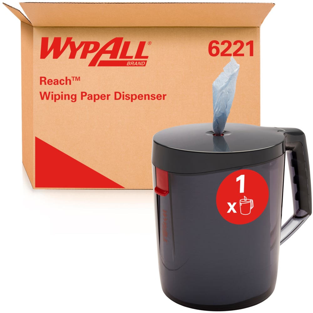 WypAll® Reach™ Tragbarer Spender für Zentralentnahme  – Spender für weiße oder blaue Papier-Reinigungstücher – Einzelblattentnahme